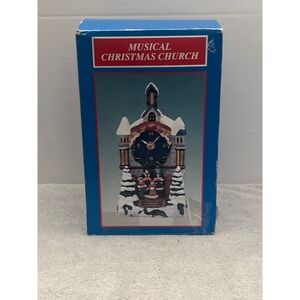 Vintage Musical Christmas Church Clock Figurine Snowy Carolers Holiday Decor